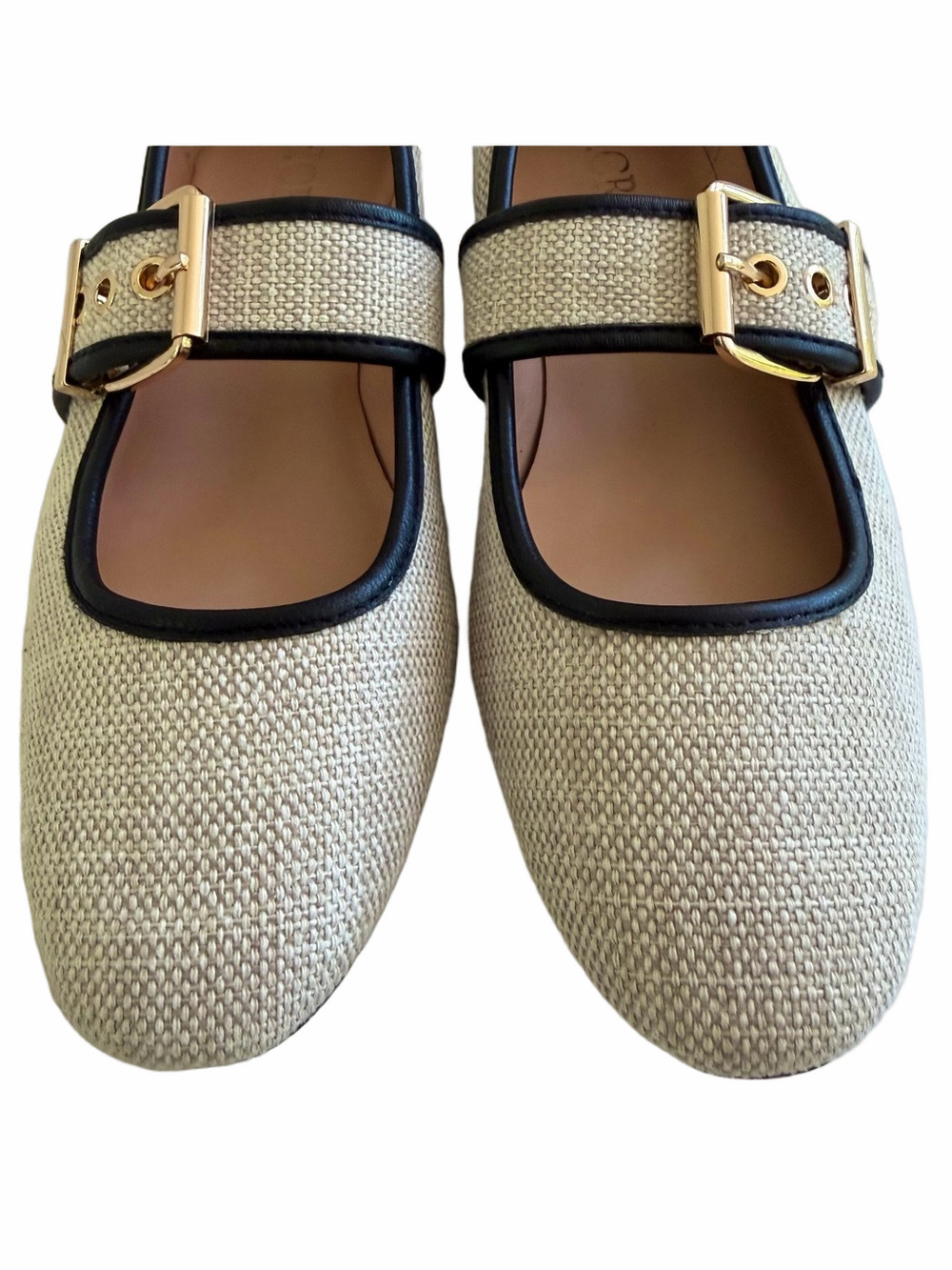 J. Crew Teagan Mary Jane’s Spanish Canvas Gold Buckle Leather Textile 2025 Sz 7 - Picture 4 of 15
